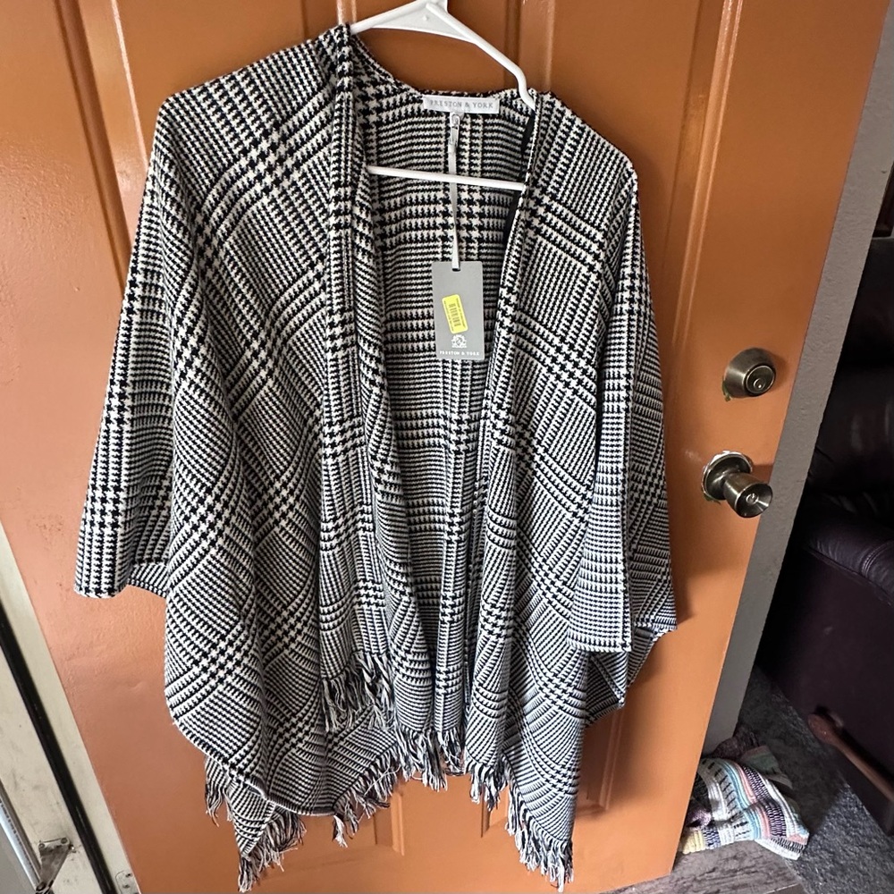 Preston & York Black and White Wool Blend Cape